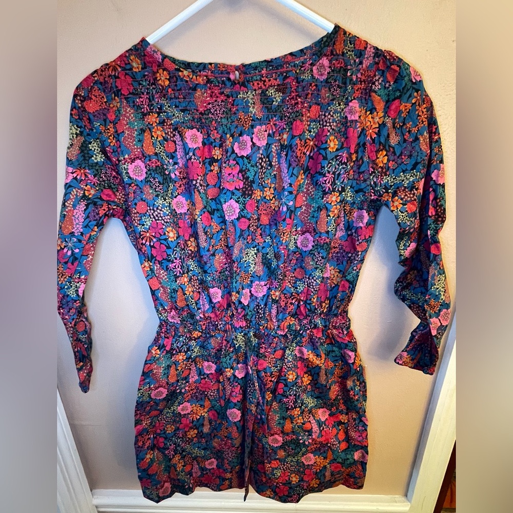 Peek Kids Girls' Smocked Collar Floral Print Dress Size L 8 Pink and Blue NWOT